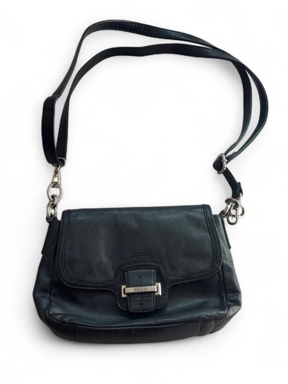 Coach Black Leather Crossbody Bag with Silver Hardware